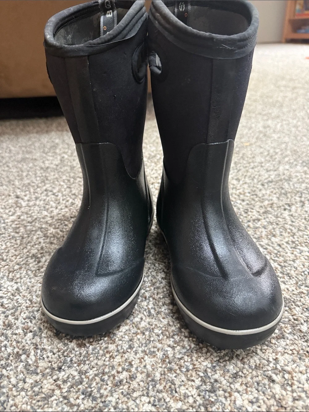 Bogs Kids Black Pull-On Waterproof Rain Boots with Side Handles